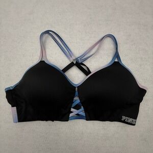 PINK Victoria's Secret Ultimate Push Up Bra Women Large Black Rainbow Strappy